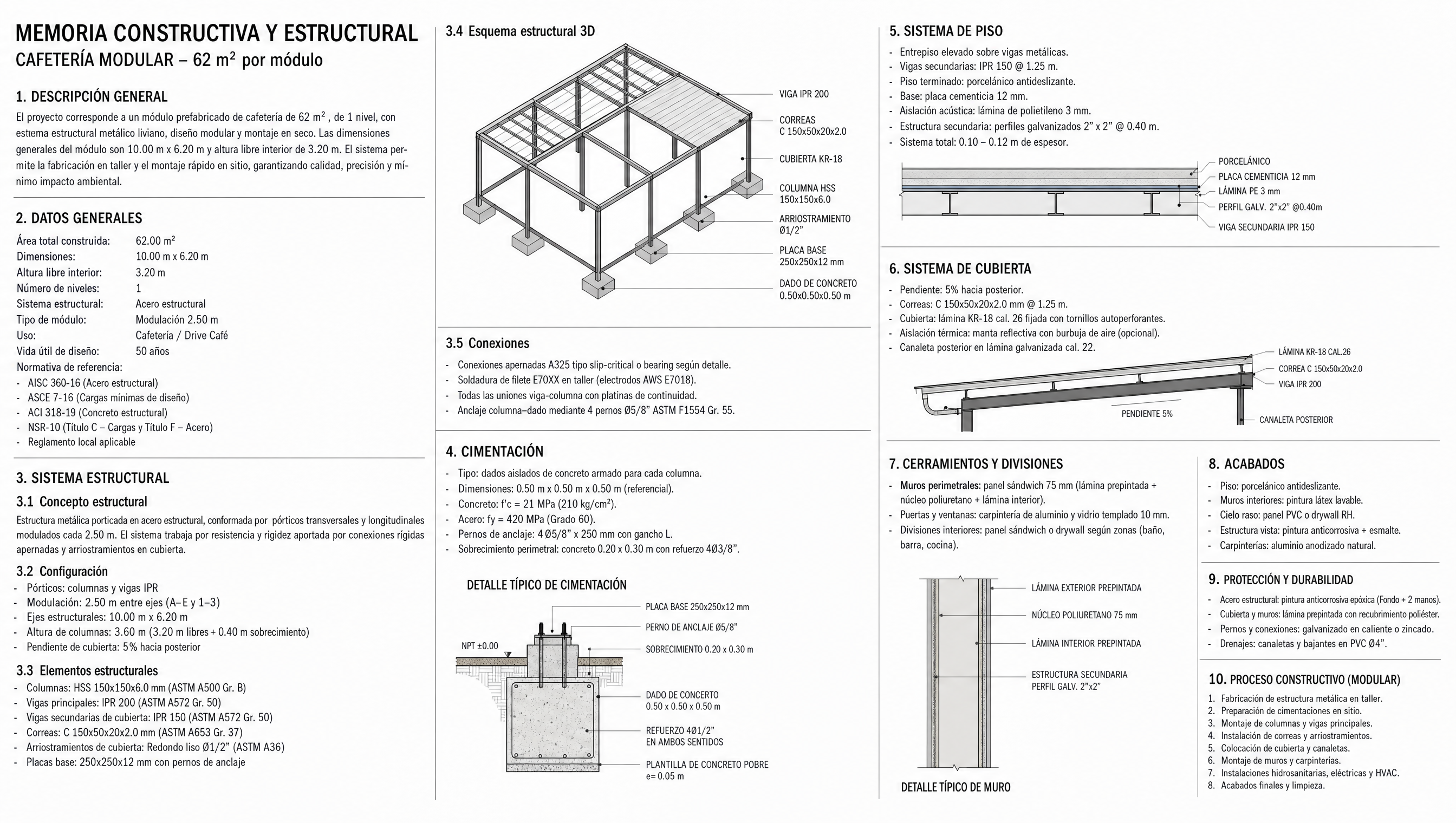 Memoria constructiva y estructural Cafeteria Modular 62 m2